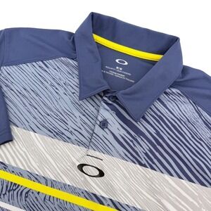 Oakley Polo Shirt Mens Medium Blue Striped Graphic Performance Golf Athletic